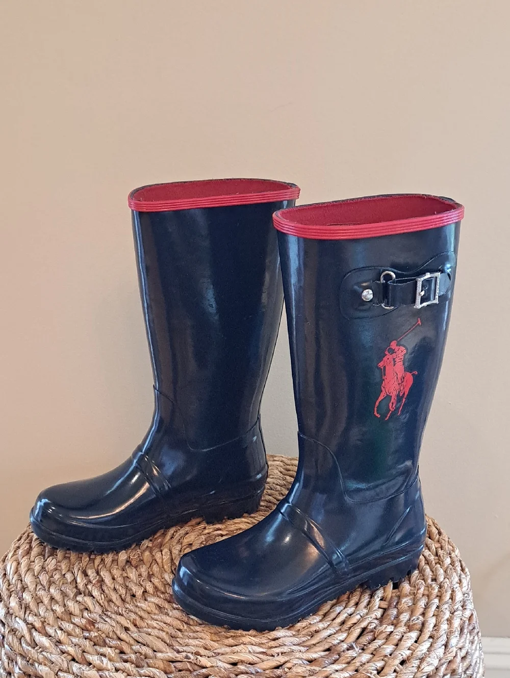 Polo Ralph Lauren Youth Unisex‎ Rain Navy/Red Wellie Rain/Outdoor Tall Boots 2